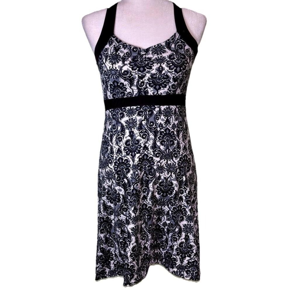 Women Retro Pinup Black White Halter Dress Open Back Empire Waist A-Line Sz Sm